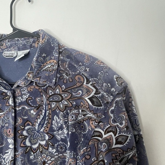 Vintage Velvet Paisley Jacket Womens Size L Blue Boho Western Art Teacher Top - Picture 7 of 8